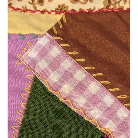 Crazy Quilt Placemats Handmade Patchwork Maximalism Retro Set Of 4 Vtg 70s Red - Picture 8 of 16